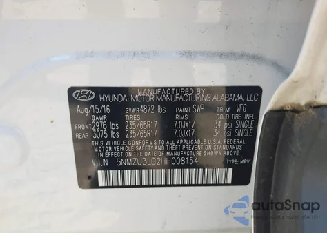 2017 Hyundai Santa Fe Sport 2.4L z USA, uszkodzony, nr VIN 5NMZU3LB2HH008154